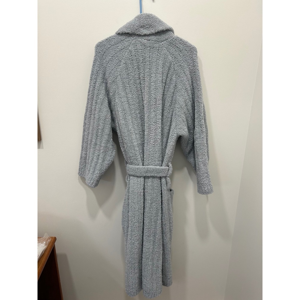 Pottery Barn Cozy Ribbed Robe Women Large Blue Plush Fleece Shawl Collar Belted - Picture 6 of 7